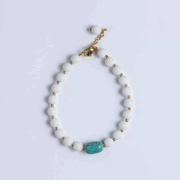 Χειροποίητο λευκό βραχιόλι CUORO με ημιπολύτιμες πέτρες όνυχα και χαολίτη