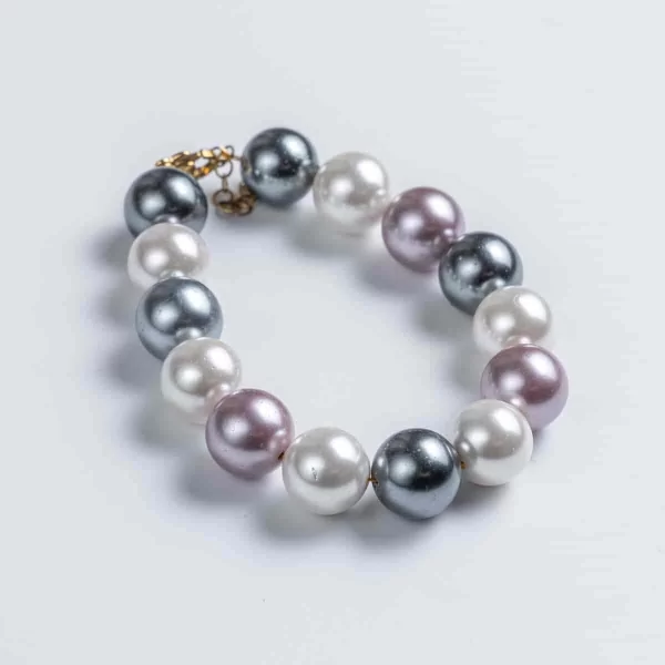 Χειροποίητο φιλντισένιο βραχιόλι CUORO με μεγάλες πέτρες λευκό γκρι σομόν