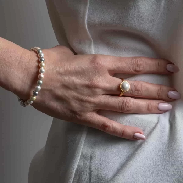 Χειροποίητο φιλντισένιο βραχιόλι CUORO με πέτρες λευκό γκρι κίτρινο