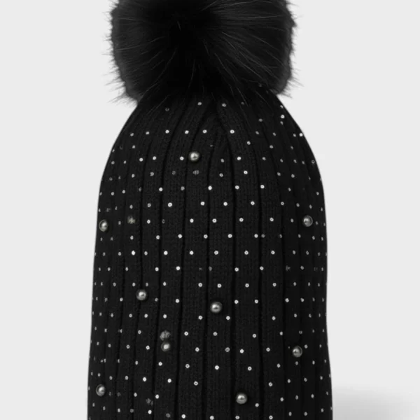 Σκουφάκι Γυναικείο SYT Μαύρο με Πούλιες & Γούνινη Φούντα K2526-12-Μαύρο