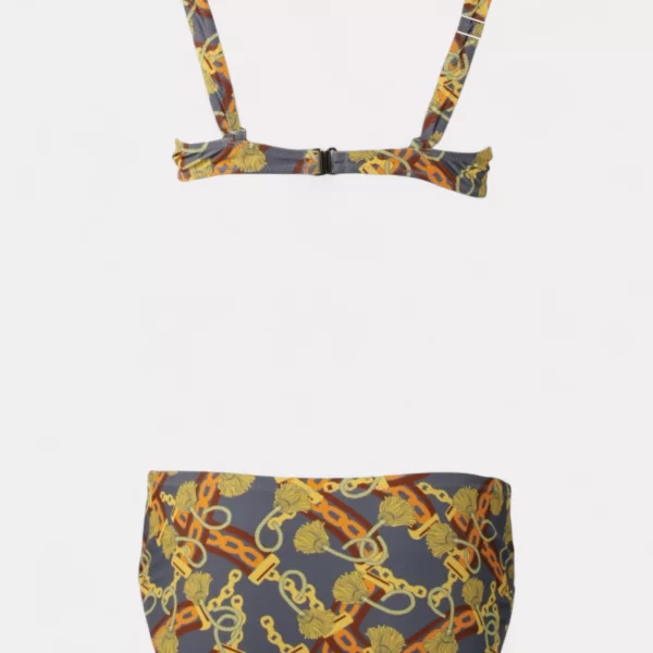 Γυναικείο μαγιό γκρί μπικίνι με μπανέλα και χρυσό print CL88116-4-Γκρι