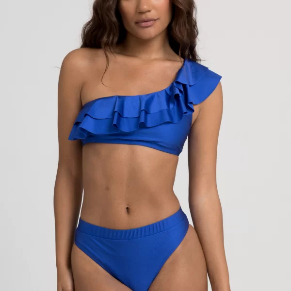 Μαγιό γυναικείο Bikini One Shoulder με Βολάν Blue ET1008-1-Μπλε