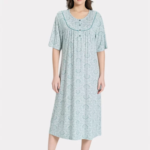 Pijadore Νυχτικιά με Σχέδιο & Κουμπάκια – Πράσινη Pastel PJDR1845-2-Πράσινο