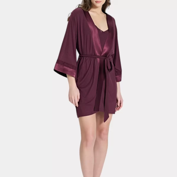 Pijadore Ρόμπα με Δαντέλα και Σατέν Λεπτομέρειες – Μπορντό PJDR1859-1-Μπορντώ