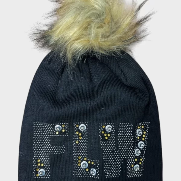 Γυναικείο Σκουφί Μαύρο με Πον-Πον & Στρας – SYT K9720-192-Μαύρο