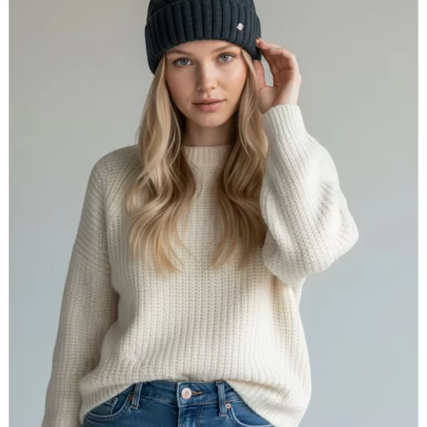 Σκουφάκι Γυναικείο SYT Μπλε με Πον Πον & Πλέξη – Ζεστό Χειμωνιάτικο Beanie K2720-01-Μπλε