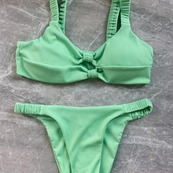 Ribbed Double Twist High Cut Bikini Swimwear Πράσινο
