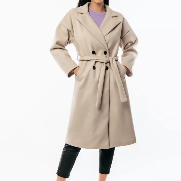 ΠΑΛΤΟ ΜΑΚΡΥ ΜΕ ΖΩΝΗ ΚΑΙ ΚΟΥΜΠΙΑ Μπεζ