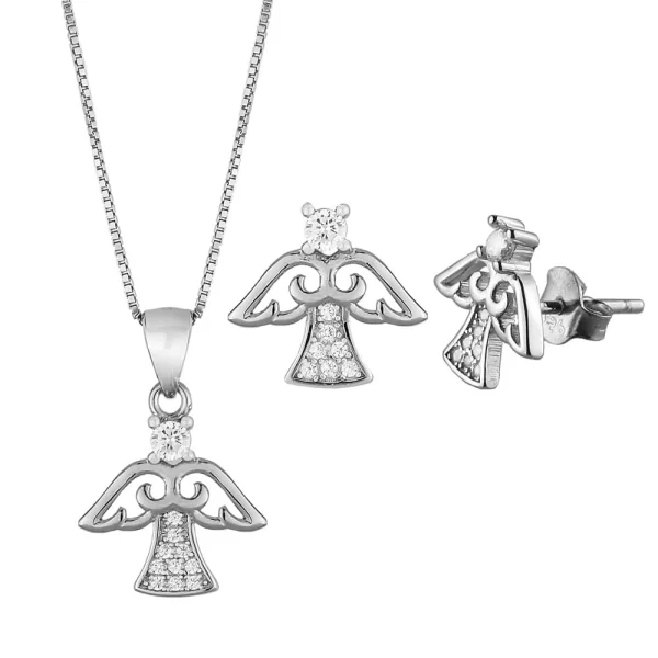 Σετ Αγγελάκια από ασήμι 925° με λευκά ζιρκόνια