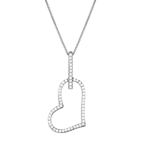 Κολιέ από ασήμι 925° με Λοξή καρδιά με λευκά ζιρκόνια