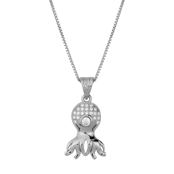 Κολιέ από ασήμι 925° Χταπόδι με λευκά ζιρκόνια