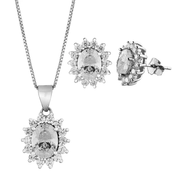 Σετ Οβάλ Ροζέτα από ασήμι 925° με λευκά ζιρκόνια