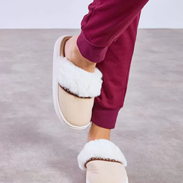 Παντόφλες με σουέντ όψη και γούνα WT9925.A318+3