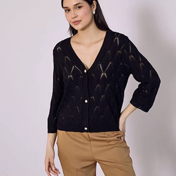 Ζακέτα διάτρητη με κουμπιά πέρλες SQ7616.5049+1