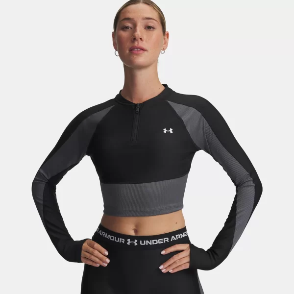 UNDER ARMOUR HEATGEAR RIB 1/4 ZIP TOP ΜΑΥΡΟ