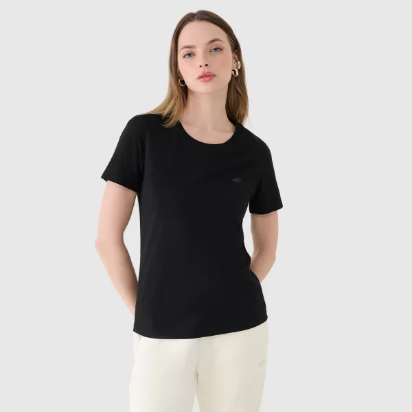 4F WOMEN'S REGULAR PLAIN T-SHIRT ΜΑΥΡΟ