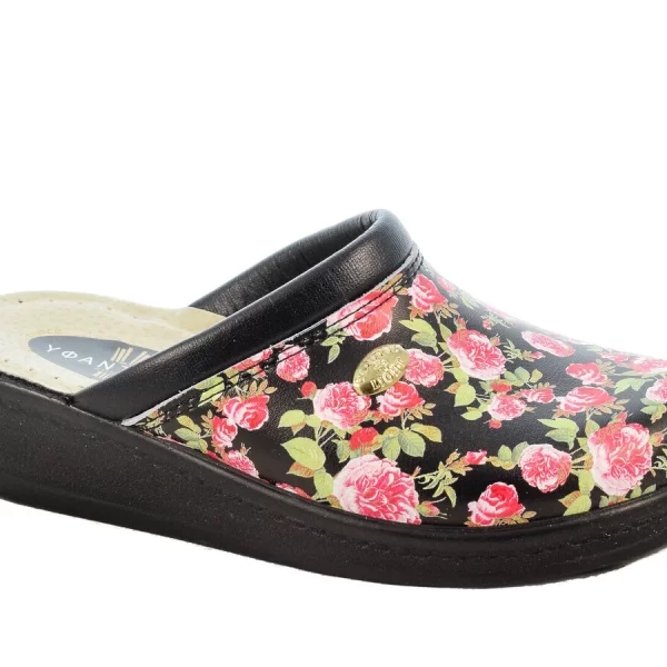 Γυναικεία Ανατομικά Σαμπό | Δερμάτινα | Υφαντίδης | 471351 | Μαύρο Λουλούδι