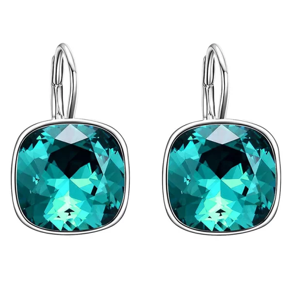 Jt Εντυπωσιακά τετράγωνα ατσάλινα σκουλαρίκια με κρύσταλλο Πετρόλ