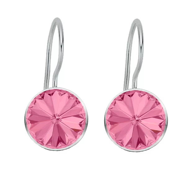 Jt Ασημένια κρεμαστά σκουλαρίκια Swarovski rivoli 12mm Ροζ
