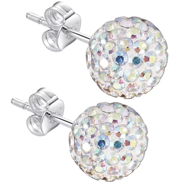 Jt Ασημένια σκουλαρίκια ντισκομπάλα με κρύσταλλα Ιριδίζον