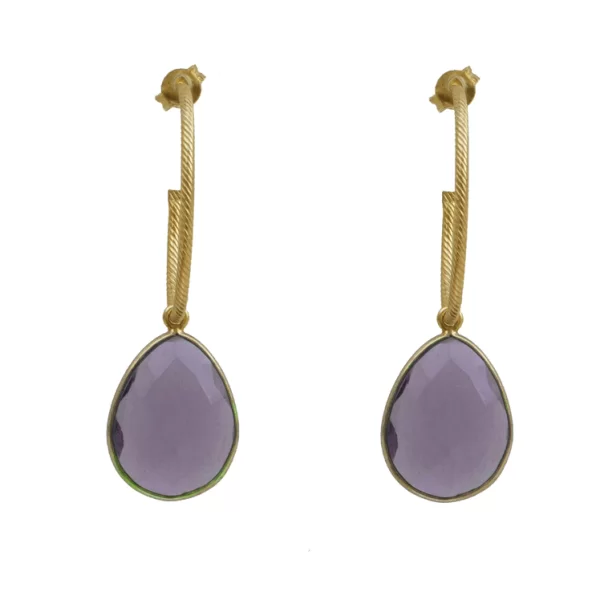 Jt Ασημένια επίχρυσα σκουλαρίκια κρεμαστά με πέτρα δάκρυ Μοβ