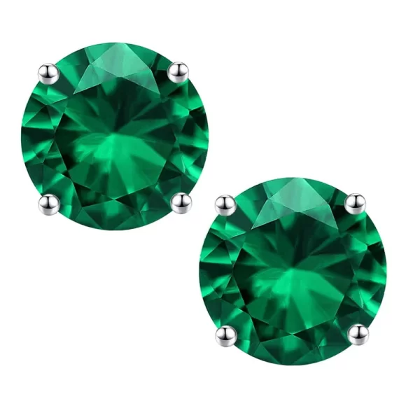 Jt Unisex ασημένια καρφωτά σκουλαρίκια με ζιργκόν Πράσινο Σμαραγδί