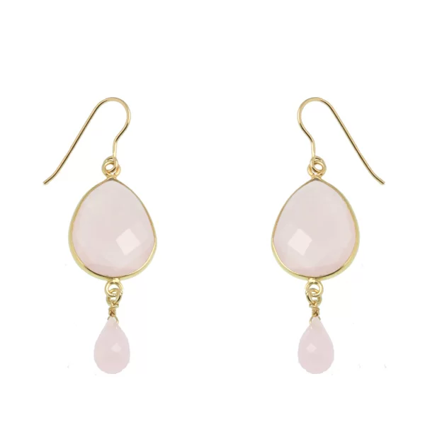 Jt Ασημένια σκουλαρίκια δάκρυα με ημιπολύτιμες πέτρες Ροζ