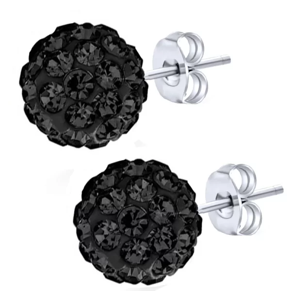 Jt Ασημένια σκουλαρίκια ντισκομπάλα με κρύσταλλα Μαύρο