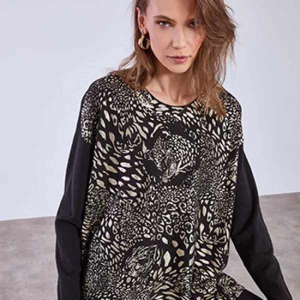 Πουλόβερ με μεταλλιζέ λεοπάρ τύπωμα WT7948.4762+1