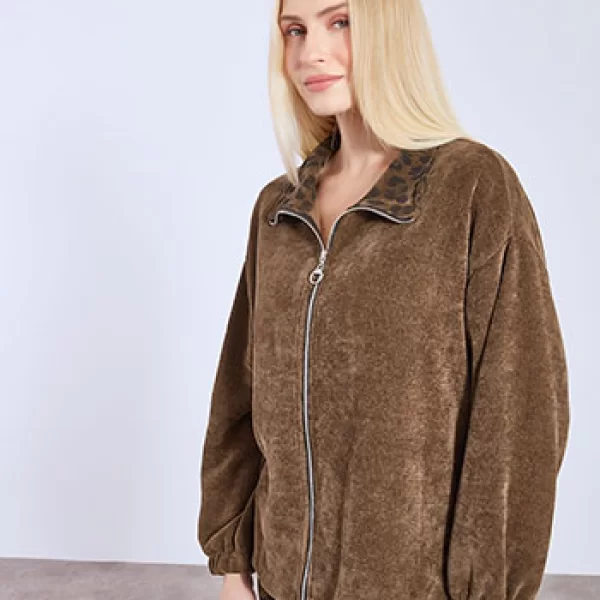 Ζακέτα κοτλέ με λεοπάρ γιακά WT7639.5790+1