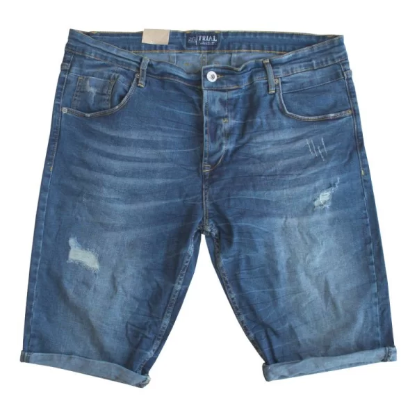 Ελαστική denim βερμούδα με φθορές