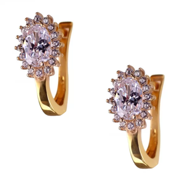 Σκουλαρίκια Γυναικεία Χρυσά Κ14 Με Άσπρα Ζιργκόν Gatsa SK2208