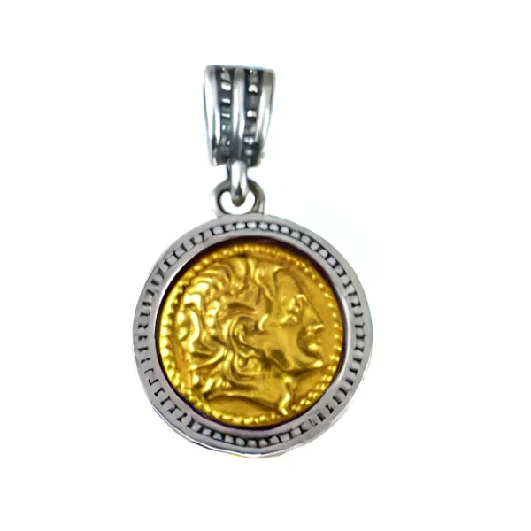 Μοτίφ Ασήμι 925 Αλέξανδρος και Δίσκος Φαιστού διπλής Όψεως Επίχρυσα 925 Gatsa KL43