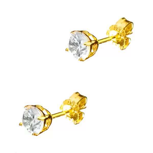 Σκουλαρίκια Καρφωτά σε Κίτρινο Χρυσό με άσπρο zircon κ14 Gatsa ΣΚ2714