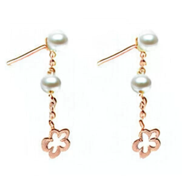 Σκουλαρίκια Ροζ Χρυσά με Ζιργκόν και μαργαριτάρια κ14 Gatsa κωδ ΣΚ4030