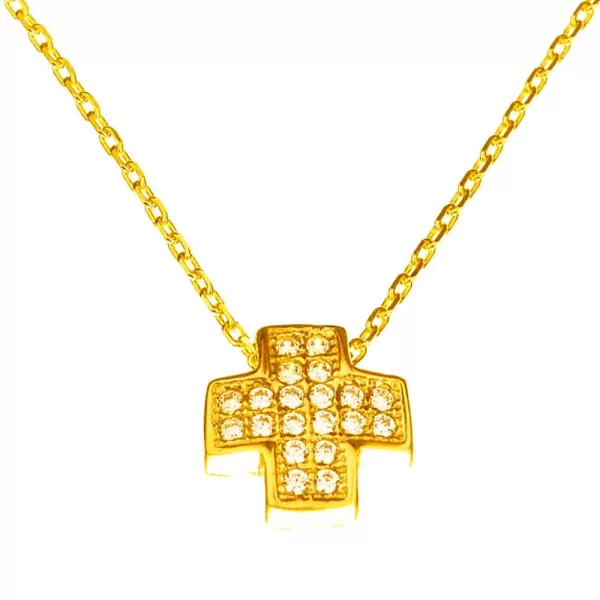 Σταυρός μικρός Χρυσός κ14 με άσπρα zircon Gatsa ΣΤ2700