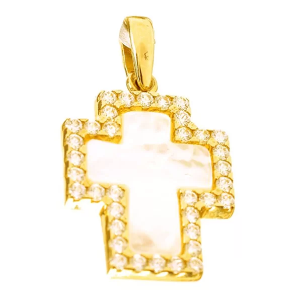 Κολιέ Σταυρός Μικρός Κίτρινος Χρυσός με Ζιργκόν Φίλντισι κ14 Gatsa κωδ ΚΛ4932