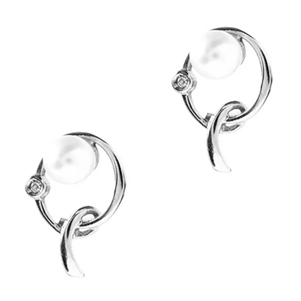 Σκουλαρίκια Λευκόχρυσα με μαργαριτάρι κ14 Gatsa κωδ ΣΚ3840