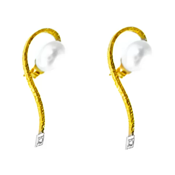 Σκουλαρίκια Κίτρινα Χρυσά Χειροποίητα με μαργαριτάρια και διαμάντια κ18 Gatsa κωδ ΣΚ3588