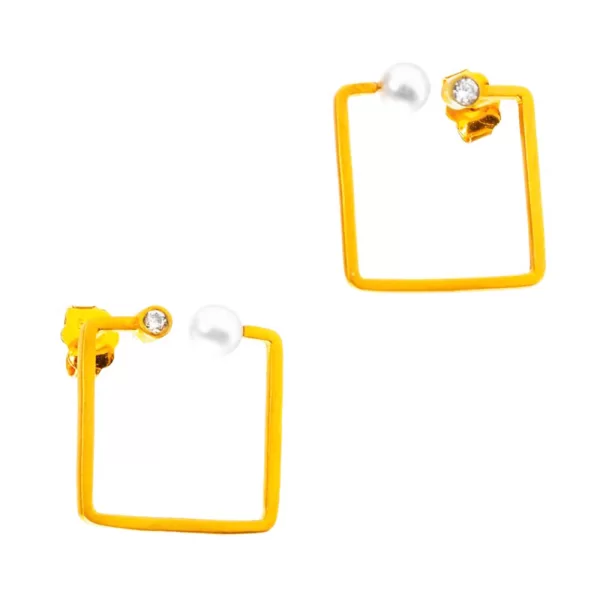 Σκουλαρίκα Χειροποίητα με Μαργαριτάρια και Zircon σε Κίτρινο κ14 Gatsa ΣΚ1135