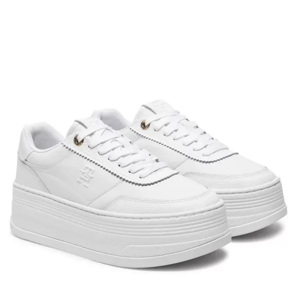 Γυναικεία Δερμάτινα Platform Lux Court Sneakers Λευκά Tommy Hilfiger FW0FW08379-YBS