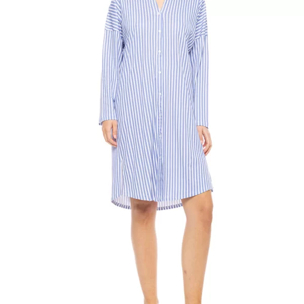 PINK LABEL NIGHTGOWN BUTTONED CALMING STRIPES W1739P-TYPE Multi