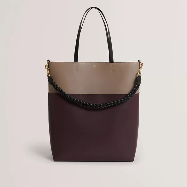 TED BAKER WYNSLOW Woven Handle Colourblock Large Bag 282789-WINE RedWine