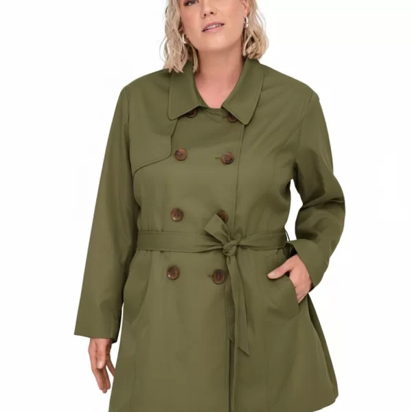 Καπαρντίνα με ζώνη plus size - Χακί