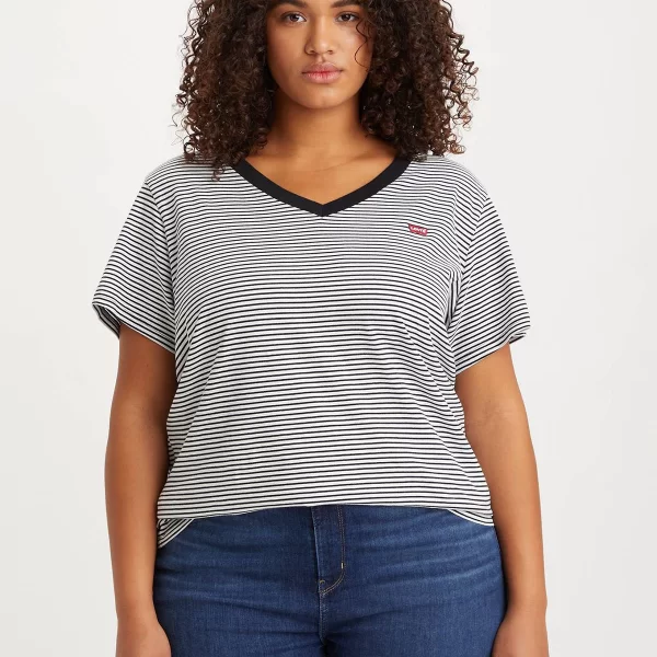 T-shirt V ριγέ - Μαύρο