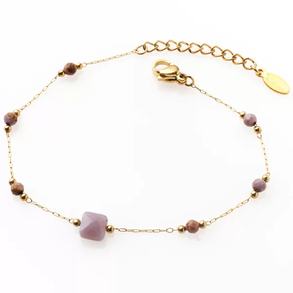 ΧΡΥΣΟ ΒΡΑΧΙΟΛΙ ΛΕΠΤΗ ΑΛΥΣΙΔΑ ΜΕ ΜΩΒ ΠΕΤΡΕΣ