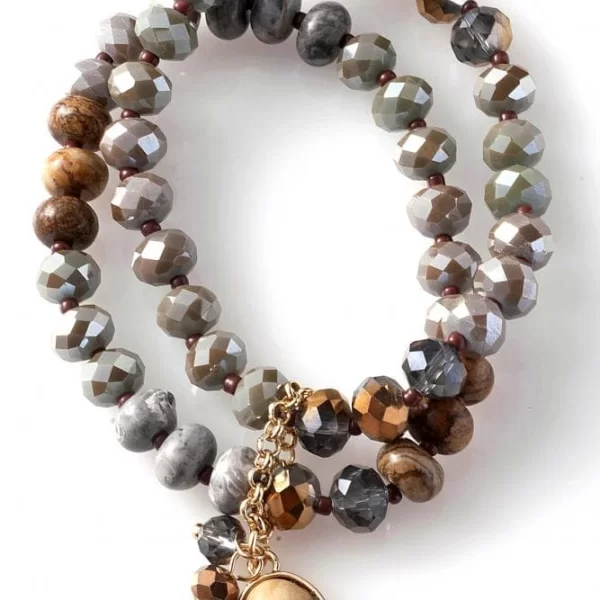 ΔΥΟ ΕΛΑΣΤΙΚΑ ΒΡΑΧΙΟΛΙΑ ΜΕ ΚΑΦΕ ΚΑΙ ΓΚΡΙ ΠΕΤΡΕΣ ΚΑΙ ΚΡΕΜΑΣΤΗ ΔΙΑΚΟΣΜΗΤΙΚΗ ΠΕΤΡΑ