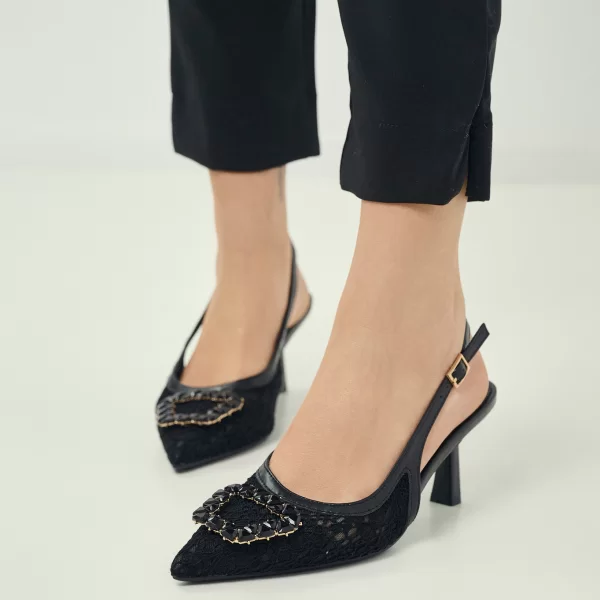 Γόβες Lace Slingback Με Διακοσμητική Αγκράφα