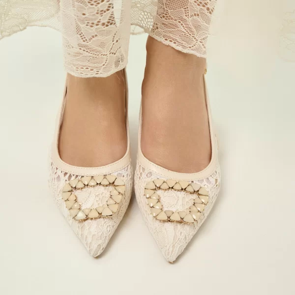 Γόβες Lace Slingback Με Διακοσμητική Αγκράφα