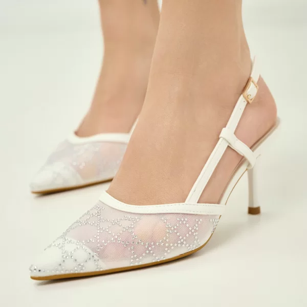 Γόβες Μυτερές Slingback Με Στρας & Mesh